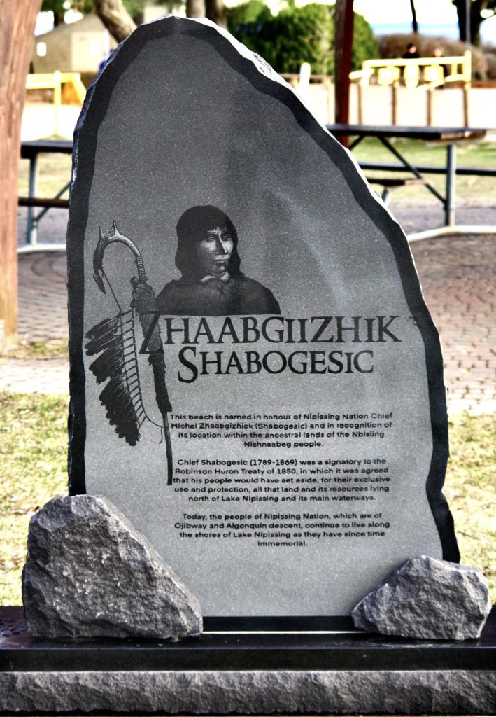 Shabogesic Beach plaque photo by keith campbell