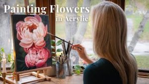 How To Paint Flowers In Acrylic || Peony Painting Timelapse Tutorial - Small Town Times - Dave Dale